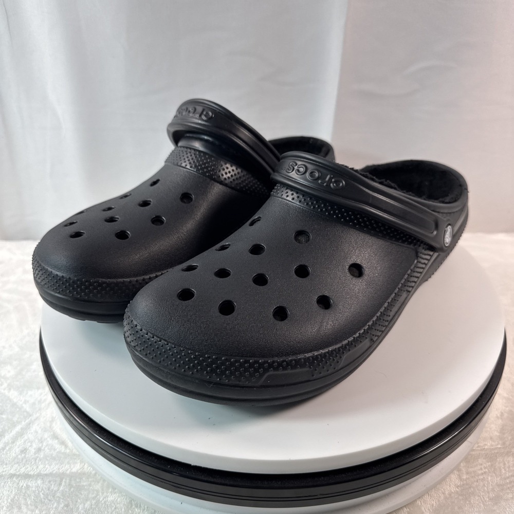 Crocs Black Classic Fur Lined Slip On Clog Shoes Sandals Size Men  12